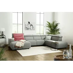 KAWOLA Sofa RISO Wohnlandschaft U-Form Stoff Longchair links grau