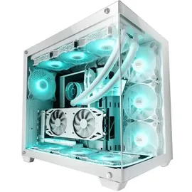 Mars Gaming MCV4 XXL E-ATX Gaming Tower, Rahmenloses Front und Seitenfenster Gehärtetem Glas, Modularer Doppelkammerrahmen