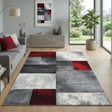 Carpetsale24 Teppich 160x230 cm Kurzflor Konturenschnitt in Rot Grau Weiß Kariertes Design, Waschbar, Pflegeleicht, Extra Weich Für Wohnzimmer, Esszimmer, Schlafzimmer