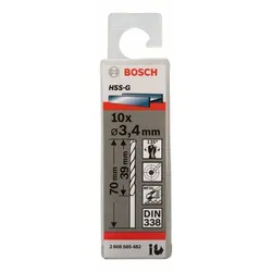 Metallbohrer HSS-G, DIN 338, 3,4 x 39 x 70 mm, 10er-Pack