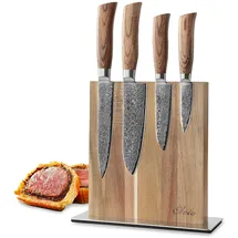 Wakoli Edib Pro 4er Damastmesserset I Holzbox I 8-17cm Klinge I mit Messerblock