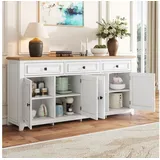 STILVORA Sideboard weiß Kommode mit 4 Türen und 3 Schubladen Küchenschrank schmal weiß