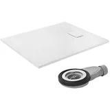 luxebath Duschwanne 120x90 cm Weiß mit Ablaufgarnitur, SMC Duschtasse Brausewanne H:30 mm, Design Brausetasse Anti-Rutsch-Oberfläche in Schieferoptik