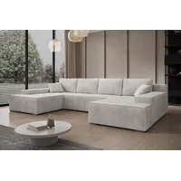 PROMETO Möbel Ecksofa Ecksofa Couch U-Form mit Schlaffunktion, POSO-Stoff Cordstoff Milo beige