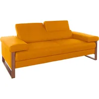 2-Sitzer W.SCHILLIG "finn", gelb (brandy s37), B:210cm H:71cm T:106cm, Flachgewebe S22 (100% Polyester);Stoff S37 (100% Polyester);Longlife Xtra-Leder Z59: Glattleder mit modischer Prägung. Hautstärke 0, 9 - 1, 1 mm, Sofas, German Design Award 2016, Fußgestell Nussbaum natur, Breite 210 cm