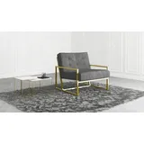 s-style möbel - Karin Loungesessel mit Goldenen Metall Füßen aus Grau Samtstoff, B/T/H: 84 cm/89 cm/81 cm - Grau