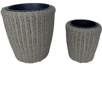 HC Garten & Freizeit 2er Set Blumentopf Rattan Optik mit Plastiktöpfen