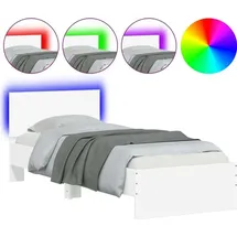vidaXL Bettgestell mit Kopfteil und LED-Leuchten Weiß 90x190 cm