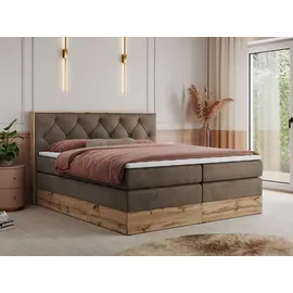 MKS Meble King Boxspringbett 180x200 mit Bettkasten Eiche, Polsterbett 180x200 mit Matratze H3, Bett 180x200 mit Kopfteil, Bett mit Holzrahmen in W... - Braun