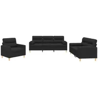 VidaXL 3-tlg. Sofagarnitur mit Kissen Schwarz Stoff