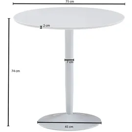 KADIMA DESIGN Moderner Hochglanz Esstisch für 2 Personen, Trompetenförmiges Standbein, Weiß, 75x75x74 cm