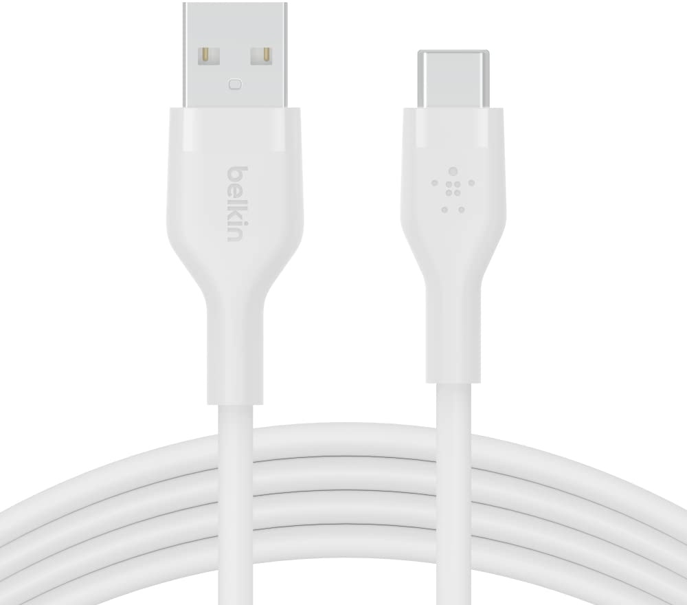 Belkin BoostCharge Flex Silikon-USB-C-/USB-C-Ladekabel, USB-IF-zertifiziertes USB C Kabel für iPhone 15, Samsung Galaxy S24, S23, Note, Google Pixel, iPad Pro und andere Geräte, 2 m – Weiß