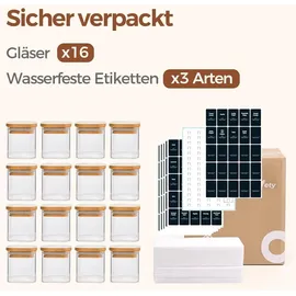 luxuskollektion 16 Glasgewürzdosen M.bambusdeckel 113ml+275 Etiketten