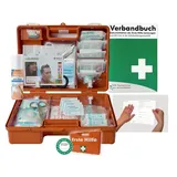 HM Arbeitsmedizin Verbandskoffer/Verbandskasten (M) Typ S - Erste Hilfe nach aktueller DIN 13157 für Betriebe -DSGVO- INKL. PERFORIERTEM VERBANDBUCH + Sprühpflaster