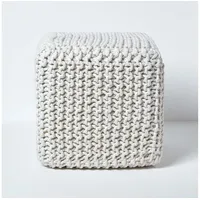 Homescapes Gestrickter Sitzwürfel 100% Baumwolle, Natur - Homescapes