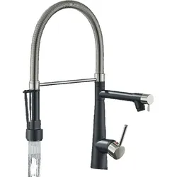 KLARWERK Björn | Gastronomie  Schwarz Silber  Küchenarmatur | Zwei Brausen | Edelstahl Professional Wasserhahn Küche| Doppelspülbecken Restaurant