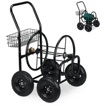 Relaxdays Schlauchwagen Metall 4 Räder schwarz