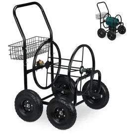Relaxdays Schlauchwagen Metall 4 Räder schwarz