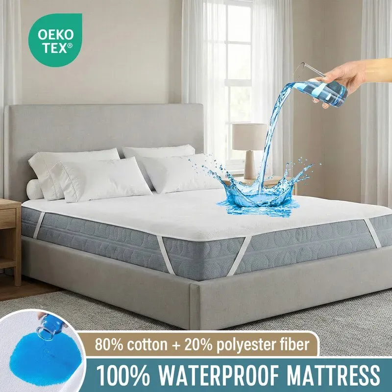 LeBonsoir Wasserdichter Matratzenschoner & Topper, Atmungsaktiv & Knitterfrei, Rutschfest mit 4 Eckgummibändern, Flecken- und Wasserschutz, Waschbar, 80% Baumwolle 20% Polyester TPU-Folie, Inkontinenzunterlage, Weiß, 140 x 200 cm