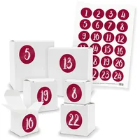 itenga Adventskalender 24x Geschenkbox Würfel Quader Weiß Zahl Vintage Bordeaux