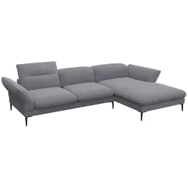 flexlux Ecksofa Salino, Funktionssofa mit Recamiere, Relaxsofa, Ecksofa, Sofa mit Arm- und Kopfteil-Verstellungen, Kaltschaum & Stahl-Wellen grau