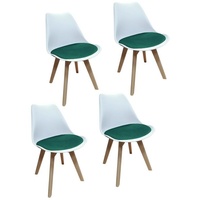 HTI-Living Esszimmerstuhl Stuhl Atlanta Weiß, Velvet Grün (Set, 4 St), Esszimmerstuhl Kunststoffschale Samtbezug Holzfüße grün|weiß