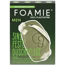 Foamie Feste Dusche Männer, Hanfsamen & Zedernholz-Öl, Körper, Gesicht, Festes Shampoo Herren, Beruhigende Reinigung, 90g Extra-Pflegepackung