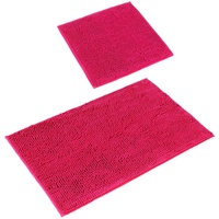 PANA 'Paris' Badeteppich-Set • Flauschige Vorleger für Badezimmer und WC • Badteppich rutschfest & waschbar • Chenille Badematte • Set: 45 x 45 cm ohne WC Ausschnitt + 50 x 80 cm • Farbe: Fuchsia