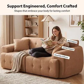 COMHOMA Sofa 2 Sitzer, 180 x 86 x 40 cm Bodensofa, Couch mit Rückenlehne, Kissen und Armlehne, Modernes Stoffsofa für Wohnzimmer, Wohnung, Büro,... - Braun