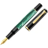 Pelikan Füller Classic mit Gratis Gravur (B, Green-marbled) | Aus Edelharz - Patronenfüller - Edelstahlfeder | SKU: 994145 | Drehmechanismus | Penoblo