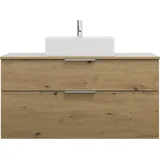 Burgbad Eqio Konsolenplatte, Ausschnitt mittig, 2 Schubladen, Breite 1200mm, WXXH120F5662G0146, Farbe: Eiche Dekor Urban / Eiche Dekor Urban, Griff Chrom G0146
