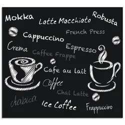 Küchenrückwand ARTLAND "Kaffee. Designelemente auf einer Tafel", schwarz, B:60cm H:55cm, Aluminium, Spritzschutzwände, Alu Spritzschutz mit Klebeband, einfache Montage