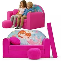 TUPPI Kindersofa mit Schlaffunktion 168x98 cm - Kindersofa Ausklappbar - Kinder Sofa für Kinderzimmer - Samtweicher Velours - 4-teilig inkl. Kissen & Puff