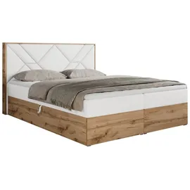 MKS Meble Boxspringbett 180x200 mit Bettkasten, Polsterbett 180x200 mit Matratze H3, Boxspringbett 180x200 mit Kopfteil, Boxspringbett mit Massivholz - Gunar... - Weiß