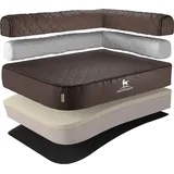 Knuffelwuff Orthopädisches Eck Hundebett Winslow aus Laser-gestepptem Kunstleder XXL 120 x 80cm Lehne Rechts Braun - Abnehmbarer Bezug - leicht zu reinigen - für große, mittelgroße und kleine Hunde