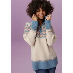 Strickpullover, mit Kragen und Reißverschluss, Gr. 32/34, sand-rauchblau-apricot, , 34024119-32