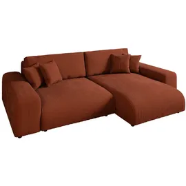 luma-home Cord Ecksofa Schlaffunktion ausziehbar Bettkasten Polsterecke L-Couch Terracotta & Braun/Orange