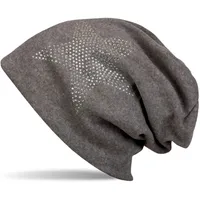 Stylebreaker Warme Beanie Mütze mit Strass Stern Anthrazit meliert