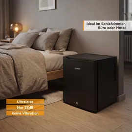 First Austria TZS First Austria - Mini Kühlschrank 30L komplett lautlos - wechselbarer Türanschlag & Innenbeleuchtung - Mattschwarz - Schwarz