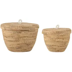 Bloomingville - Noi Korb mit Deckel, natur (2er-Set)