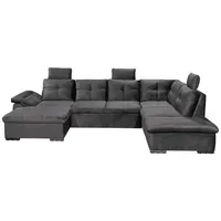 ed exciting design Wohnlandschaft Alija U-Form frei im Raum stellbar, Schlaffunktion, Kopfstützen, Armteilverstellung, grau