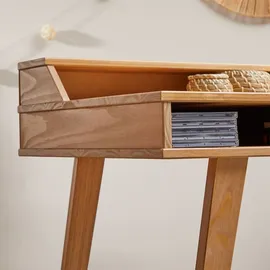 Idimex Schreibtisch Luna mit 2 offenen Fächern, Arbeitstisch aus Massivholz in Eiche farben, Bürotisch mit konischen Füßen, Computertisch mit Aufsatz