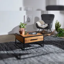 FineBuy Wohnzimmertisch Holz Massiv Sofatisch Tisch Schublade Braun