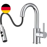 FORIOUS Wasserhahn Bad Mit Ausziehbarer Brause, Edelstahl Waschtischarmatur Hoch