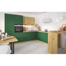 Feldmann-Wohnen Winkelküche L-Form 300 cm Eiche artisan / kieferngrün