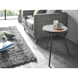 Yamazaki Beistelltisch, schwarz, Metall, Echtholz, Rundform,Rund,Rund, 49x50x49 cm,