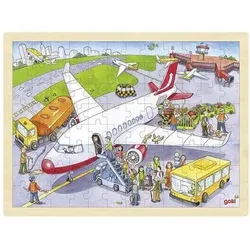 goki 57544 Einlegepuzzle Auf dem Flughafen 40 x 30 x 0,8 cm, Holz, 96 Teile