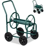 Relaxdays Schlauchwagen, bis 60 m, 4 Vollgummireifen, Klickkupplung, Schlauchtrommel Metall, Schlauchabroller, grün