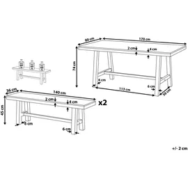 Beliani Gartenmöbel Set Hellbraun Weiß Akazienholz 7-sitzer Terrasse Outdoor Modern
