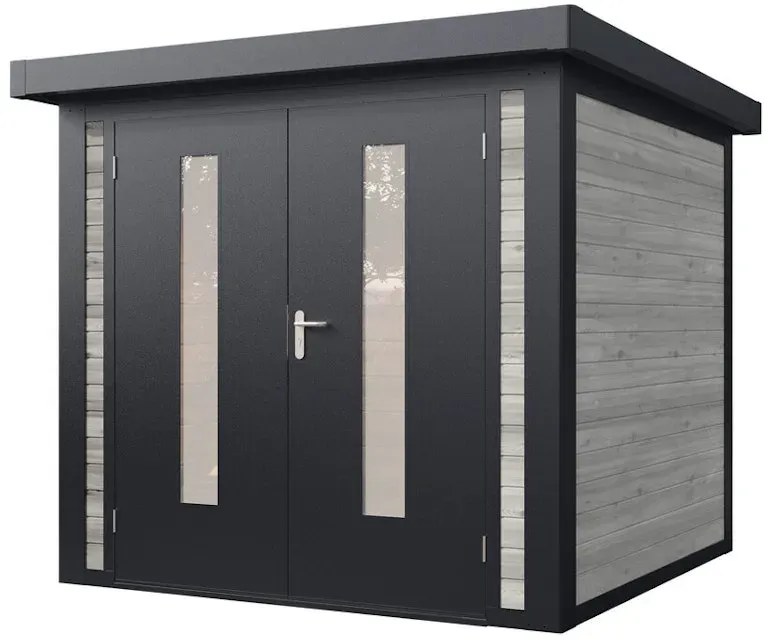 Wolff Finnhaus Metall-Holzgartenhaus Hybridhaus Henrik - 28 mm 240 x 240 cm (Henrik 2424) grau imprägniert